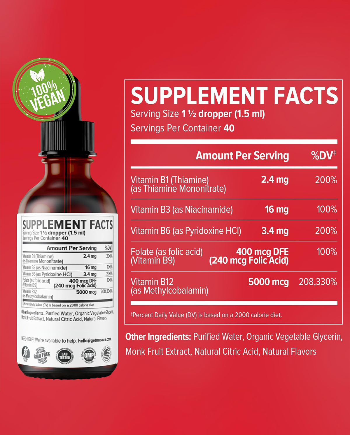 Vitamin B12, B6 & B1 Drops – Raspberry Flavor Liquid Supplement
