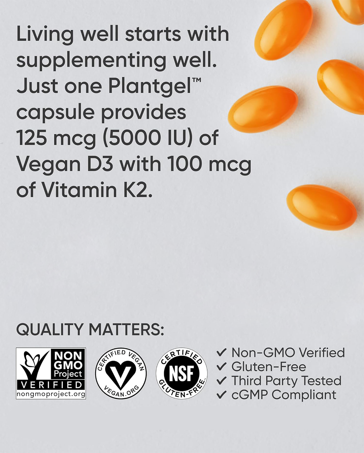 Vitamin D3 + K2 Vegan Softgel Capsules – Supports Bone & Immune Function