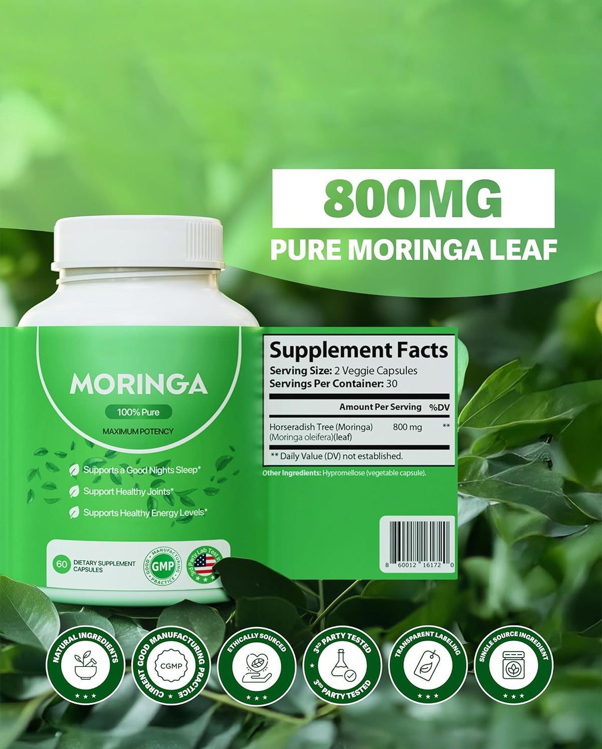Moringa Capsules – Pure Moringa Powder for Energy, Skin, Immune & Gut Support