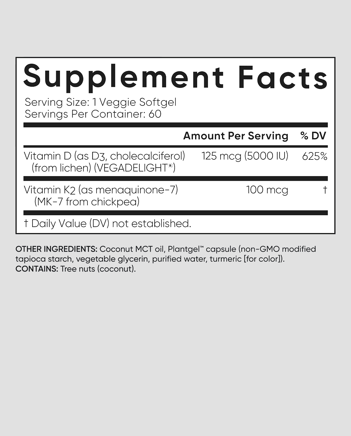 Vitamin D3 + K2 Vegan Softgel Capsules – Supports Bone & Immune Function