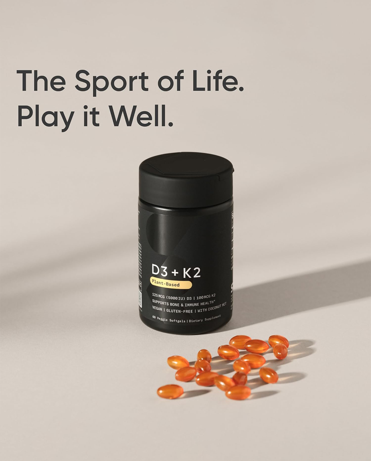 Vitamin D3 + K2 Vegan Softgel Capsules – Supports Bone & Immune Function