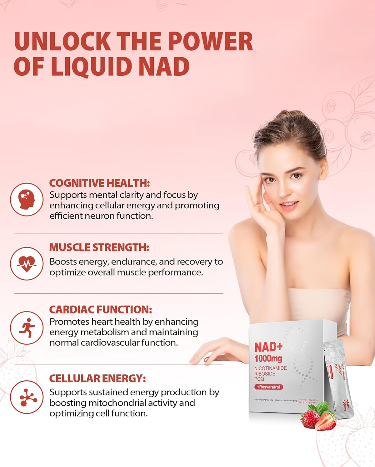 1000mg NAD+ Liquid Supplement with Nicotinamide Riboside, Resveratrol & PQQ