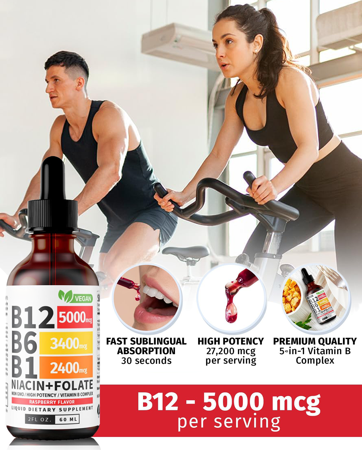 Vitamin B12, B6 & B1 Drops – Raspberry Flavor Liquid Supplement
