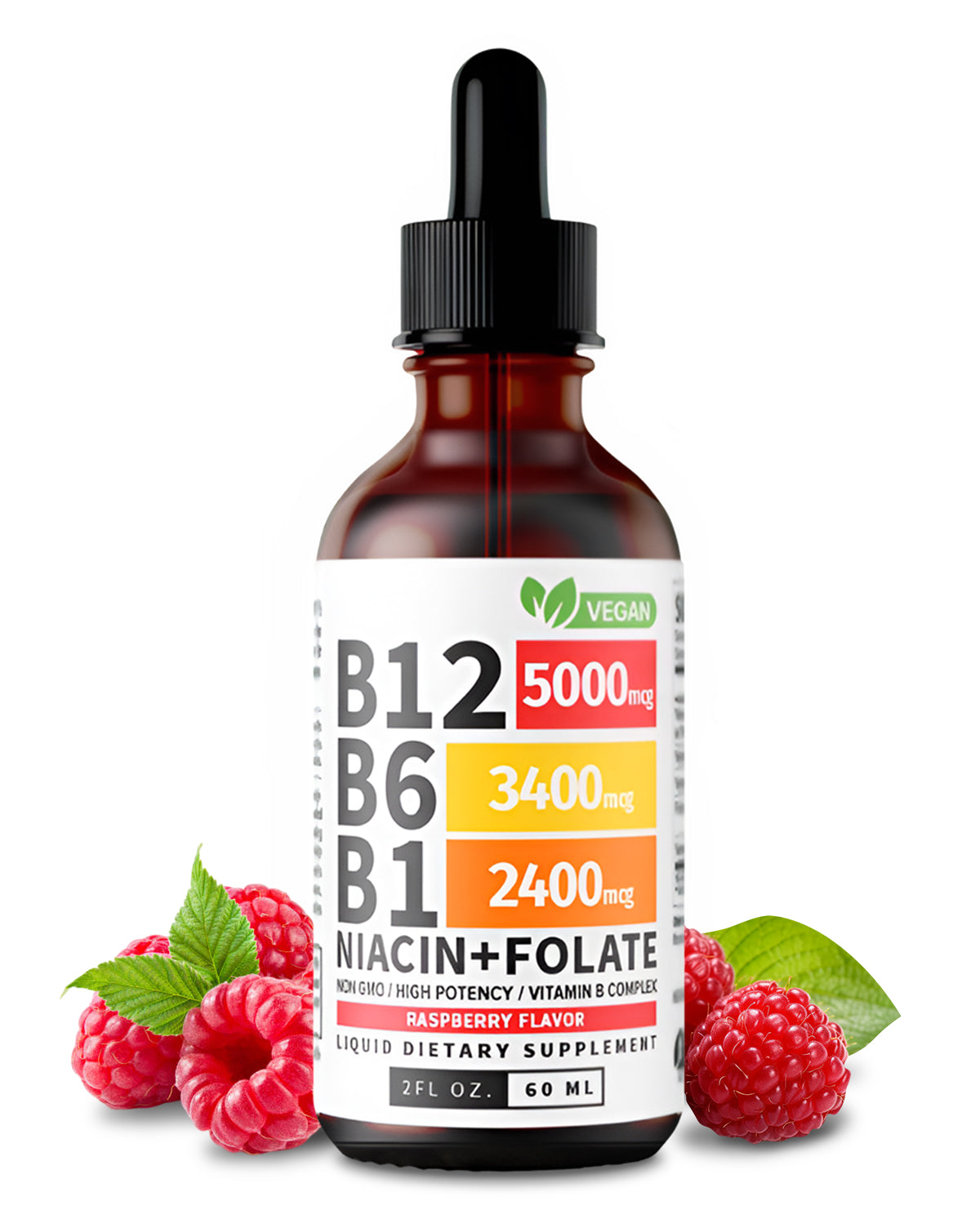 Vitamin B12, B6 & B1 Drops – Raspberry Flavor Liquid Supplement