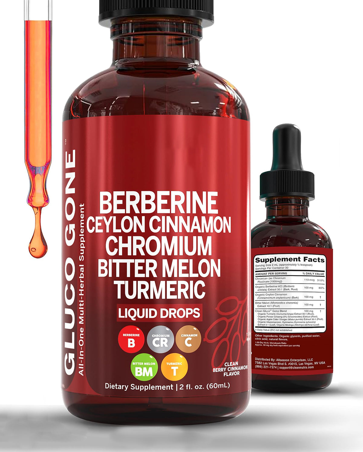 Clean Nutra Berberine with Ceylon Cinnamon Supplement Liquid Drops – GLP-1 & Metabolic Support