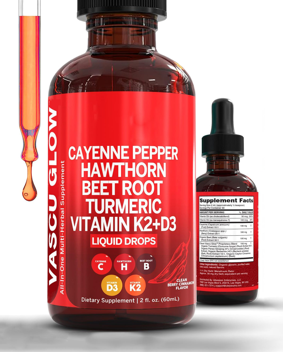 Clean Nutra Cayenne Pepper Drops – Vascu Glow Liquid Supplement for Circulation, Heart, and Daily Wellness
