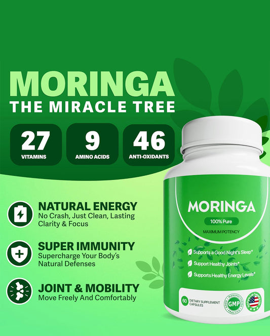 Moringa Capsules – Pure Moringa Powder for Energy, Skin, Immune & Gut Support