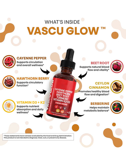 Clean Nutra Cayenne Pepper Drops – Vascu Glow Liquid Supplement for Circulation, Heart, and Daily Wellness