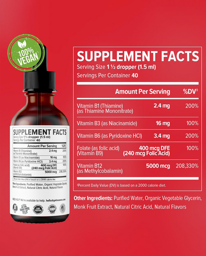 Vitamin B12, B6 & B1 Drops – Raspberry Flavor Liquid Supplement