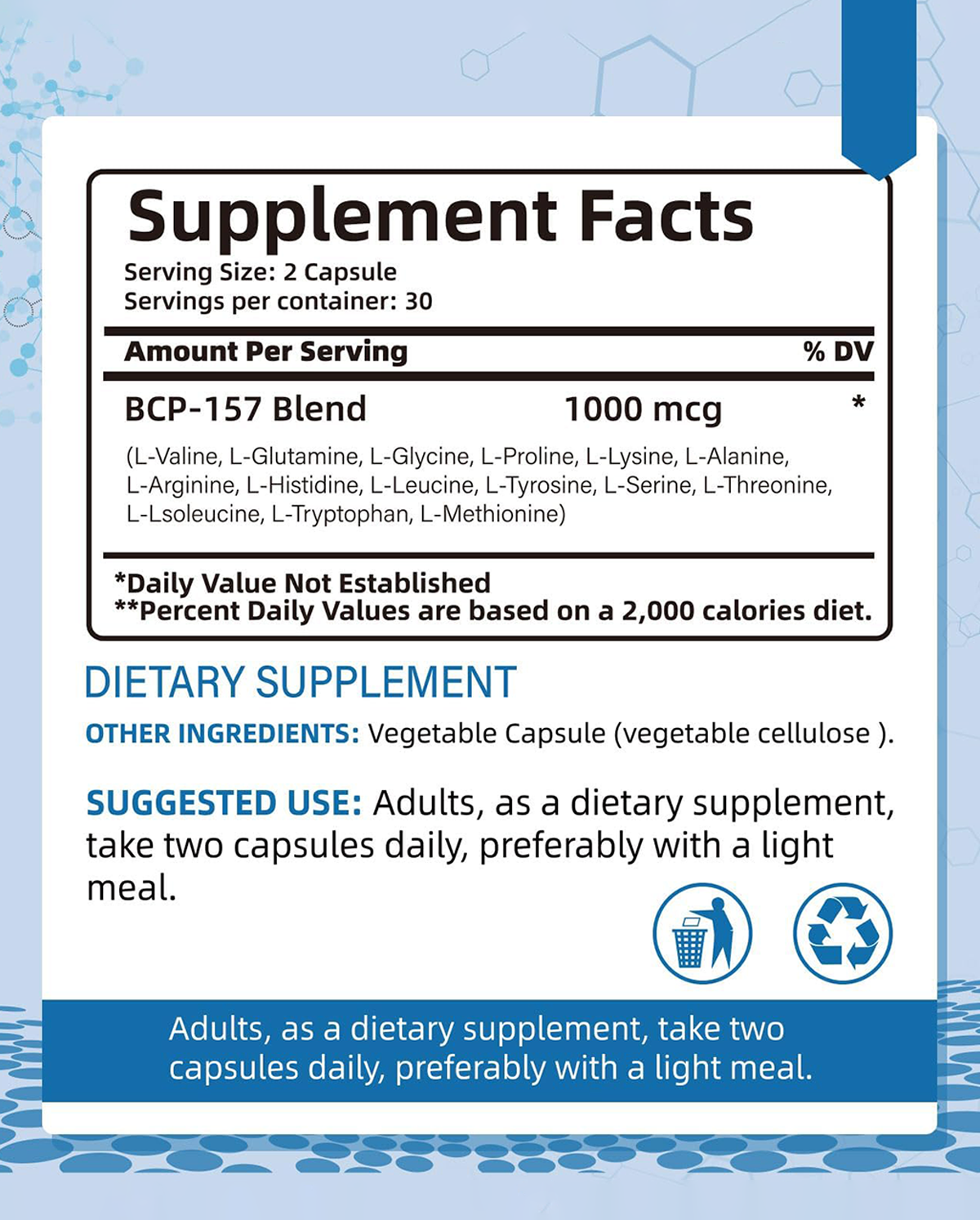 BPC-157 Peptide Capsules 1000mcg – Supports Muscle Recovery, Tissue Repair & Strength