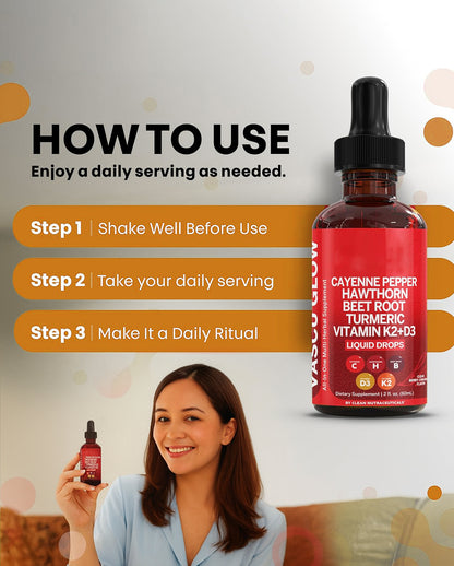 Clean Nutra Cayenne Pepper Drops – Vascu Glow Liquid Supplement for Circulation, Heart, and Daily Wellness