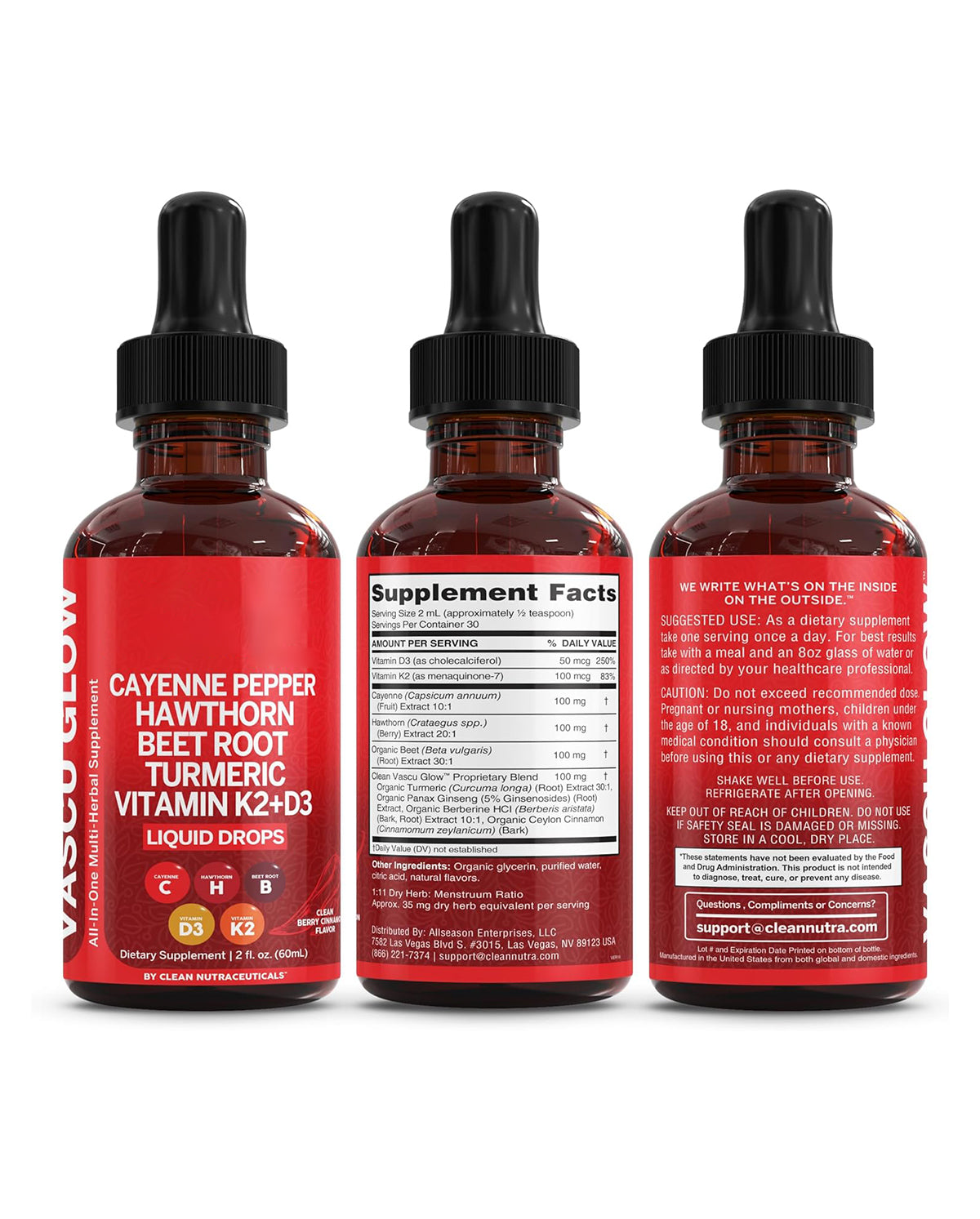 Clean Nutra Cayenne Pepper Drops – Vascu Glow Liquid Supplement for Circulation, Heart, and Daily Wellness