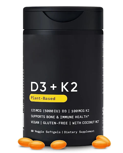 Vitamin D3 + K2 Vegan Softgel Capsules – Supports Bone & Immune Function